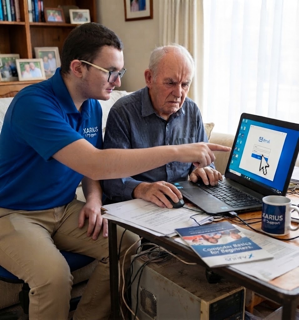 Xarius IT Support technician showing a customer how to sign in to his email